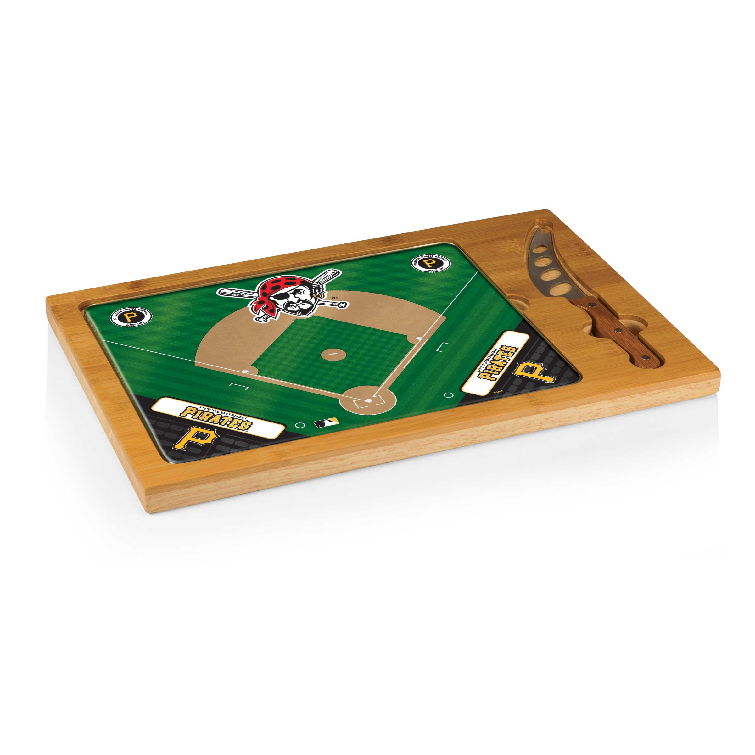 Pittsburgh Pirates Baseball Diamond - Icon Glass Top Cutting Board & Knife Set