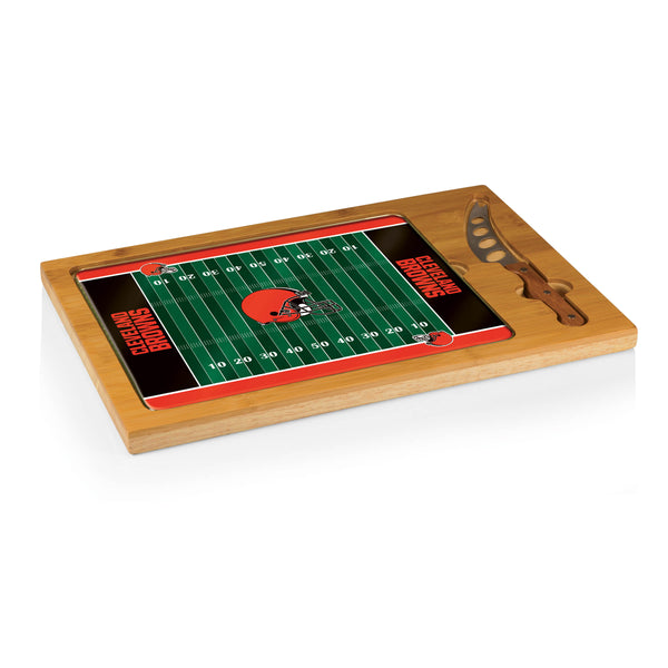 Cleveland Browns Football Field - Icon Glass Top Cutting Board & Knife Set