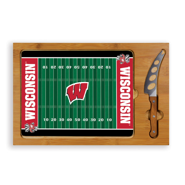 Wisconsin Badgers Football Field - Icon Glass Top Cutting Board & Knife Set