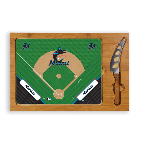 Miami Marlins Baseball Diamond - Icon Glass Top Cutting Board & Knife Set
