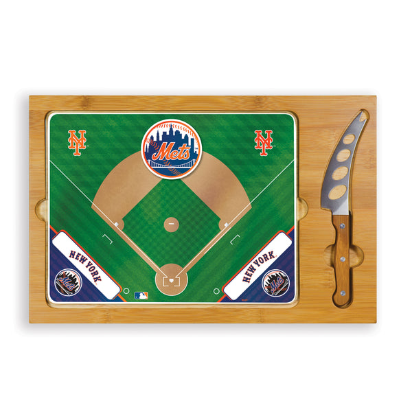 New York Mets Baseball Diamond - Icon Glass Top Cutting Board & Knife Set