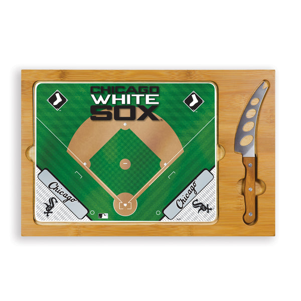 Chicago White Sox Baseball Diamond - Icon Glass Top Cutting Board & Knife Set