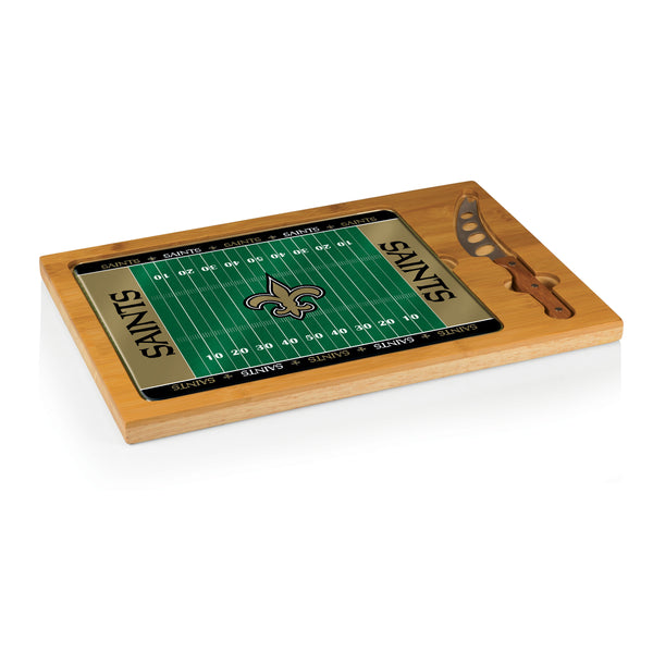 New Orleans Saints Football Field - Icon Glass Top Cutting Board & Knife Set