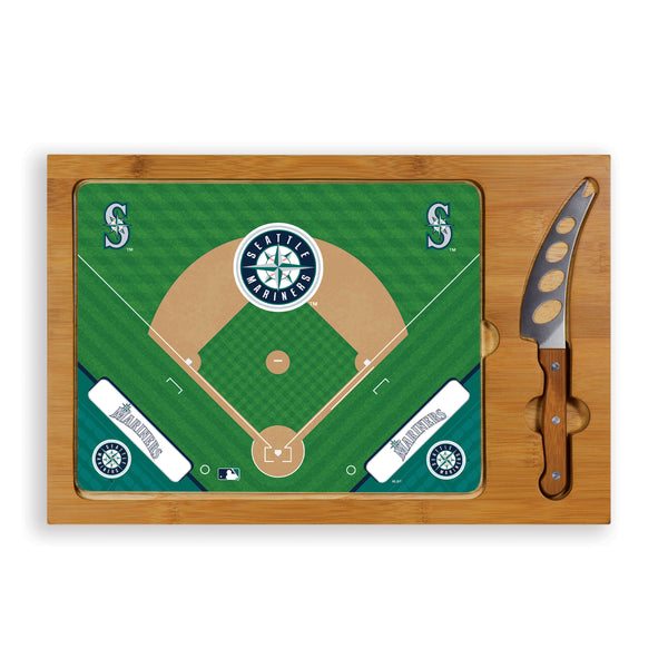 Seattle Mariners Baseball Diamond - Icon Glass Top Cutting Board & Knife Set