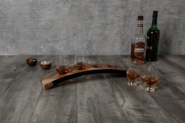 PICNIC TIME Lowlands Flight Tasting Kit - Set Regalo Whisky In Legno Di Acacia Con 4 Bicchieri Glencairn E Tavola Per Degustazione - Bar Portatile 45x9.5x4.7 Cm - 3