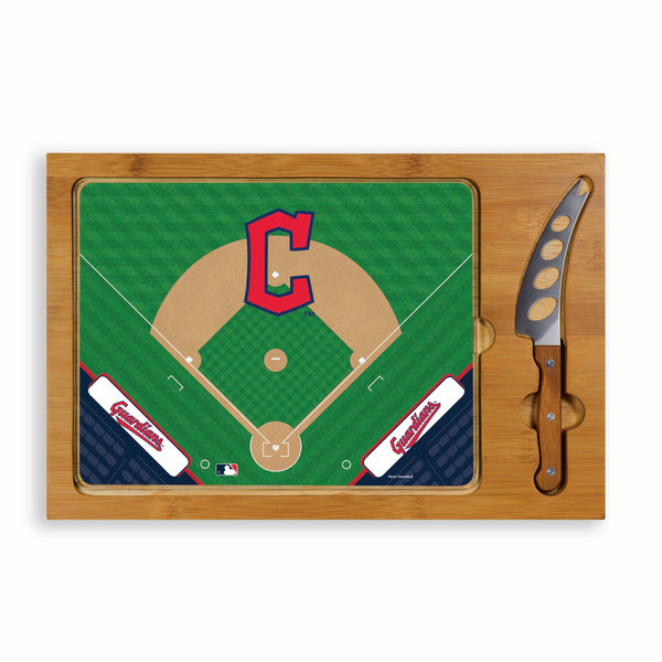Cleveland Guardians Baseball Diamond - Icon Glass Top Cutting Board & Knife Set