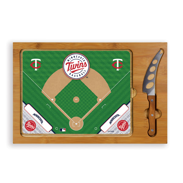 Minnesota Twins Baseball Diamond - Icon Glass Top Cutting Board & Knife Set