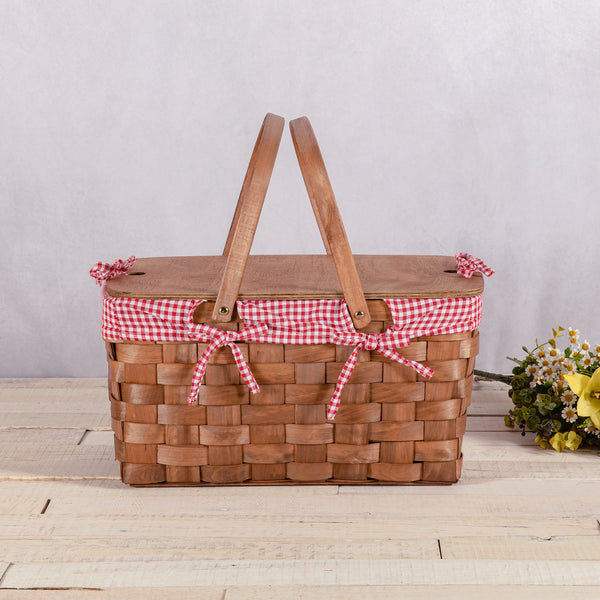 Picnic Time Kansas Navy Blue and White Stripe Handwoven Wood Picnic Basket  350-01-211-0000 - The Home Depot