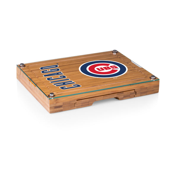Chicago Cubs - Concerto Glass Top Cheese Cutting Board & Tools Set