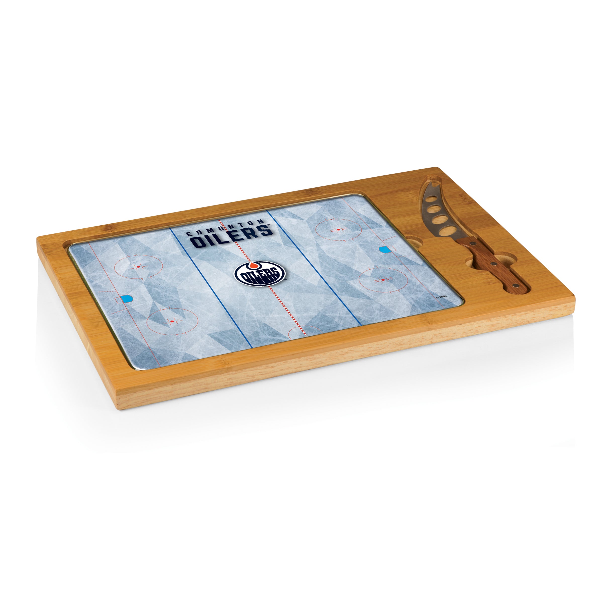 Hockey Rink - Edmonton Oilers - Icon Glass Top Cutting Board & Knife Set