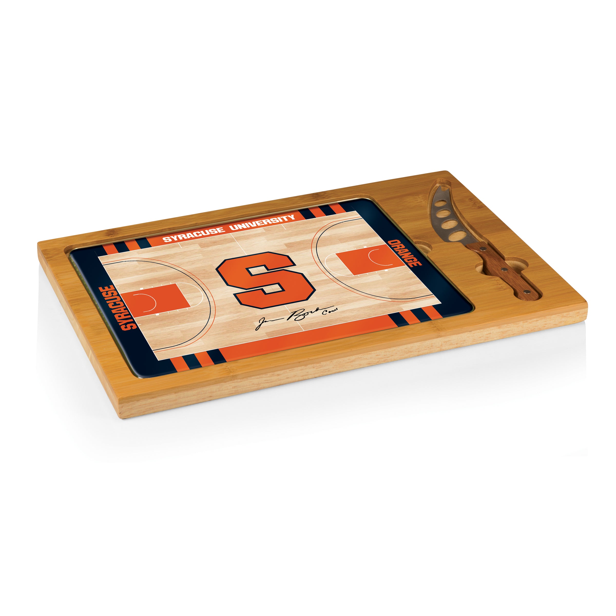 Syracuse Orange Basketball Court - Icon Glass Top Cutting Board & Knife Set