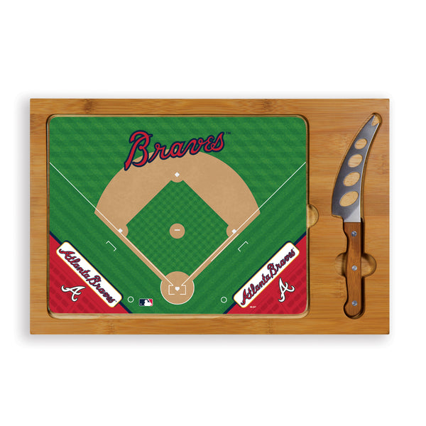 Atlanta Braves Baseball Diamond - Icon Glass Top Cutting Board & Knife Set