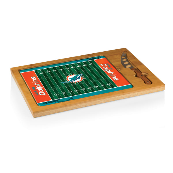 Miami Dolphins Football Field - Icon Glass Top Cutting Board & Knife Set