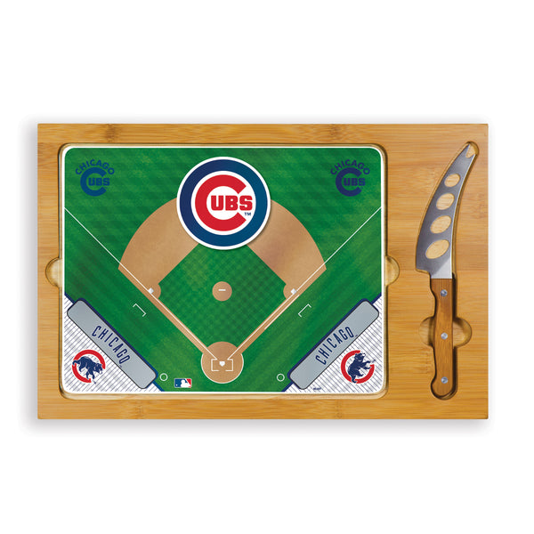 Chicago Cubs Baseball Diamond - Icon Glass Top Cutting Board & Knife Set