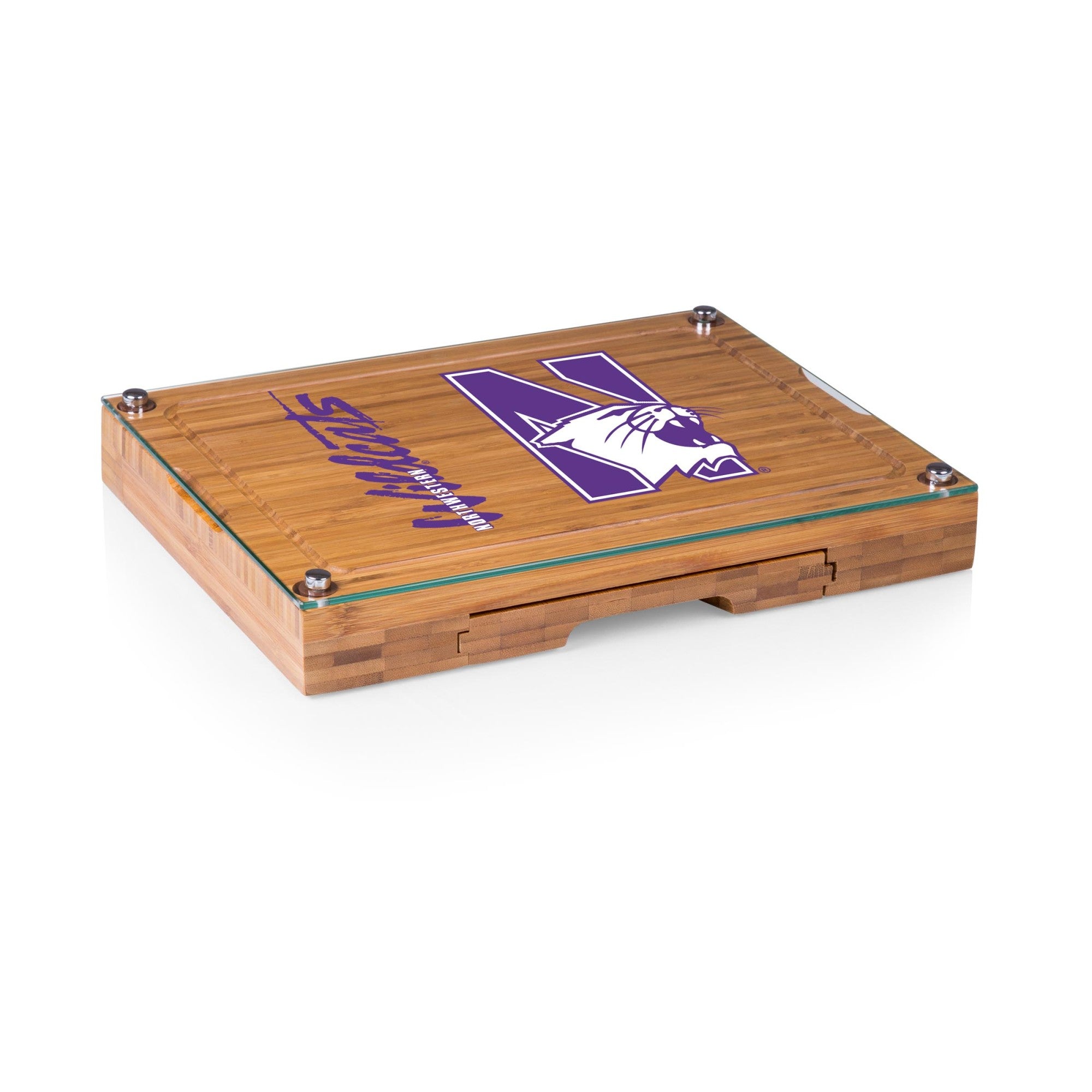 Northwestern Wildcats - Concerto Glass Top Cheese Cutting Board & Tools Set