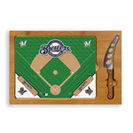 Milwaukee Brewers Baseball Diamond - Icon Glass Top Cutting Board & Knife Set