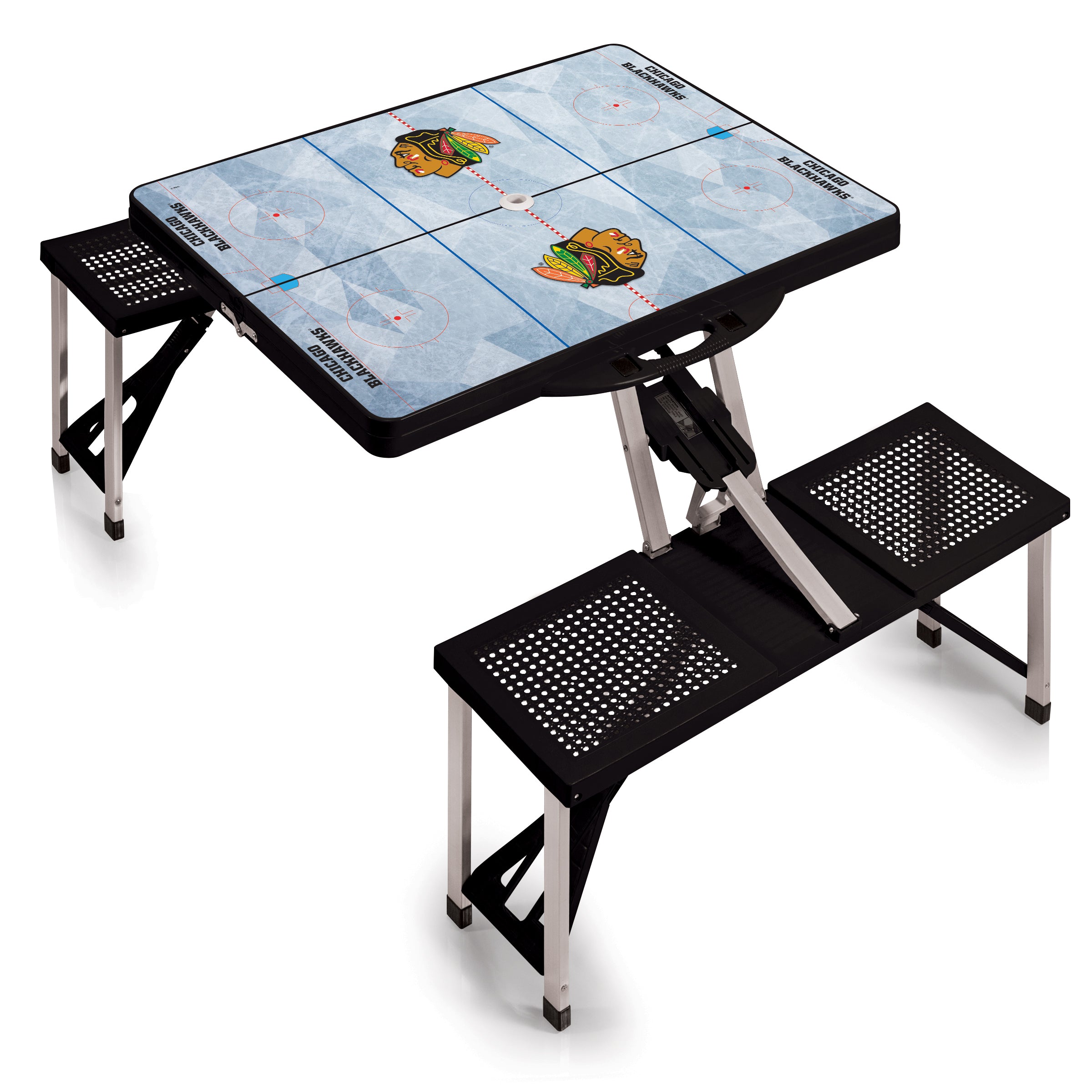 Hockey Rink - Chicago Blackhawks - Picnic Table Portable Folding Table with Seats