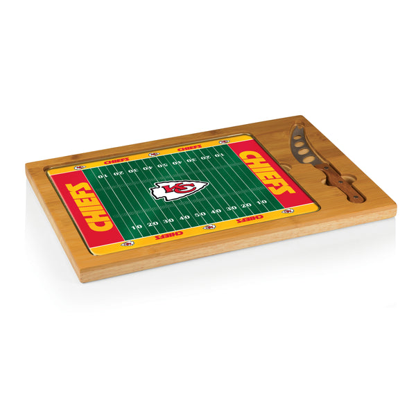 Kansas City Chiefs Football Field - Icon Glass Top Cutting Board & Knife Set
