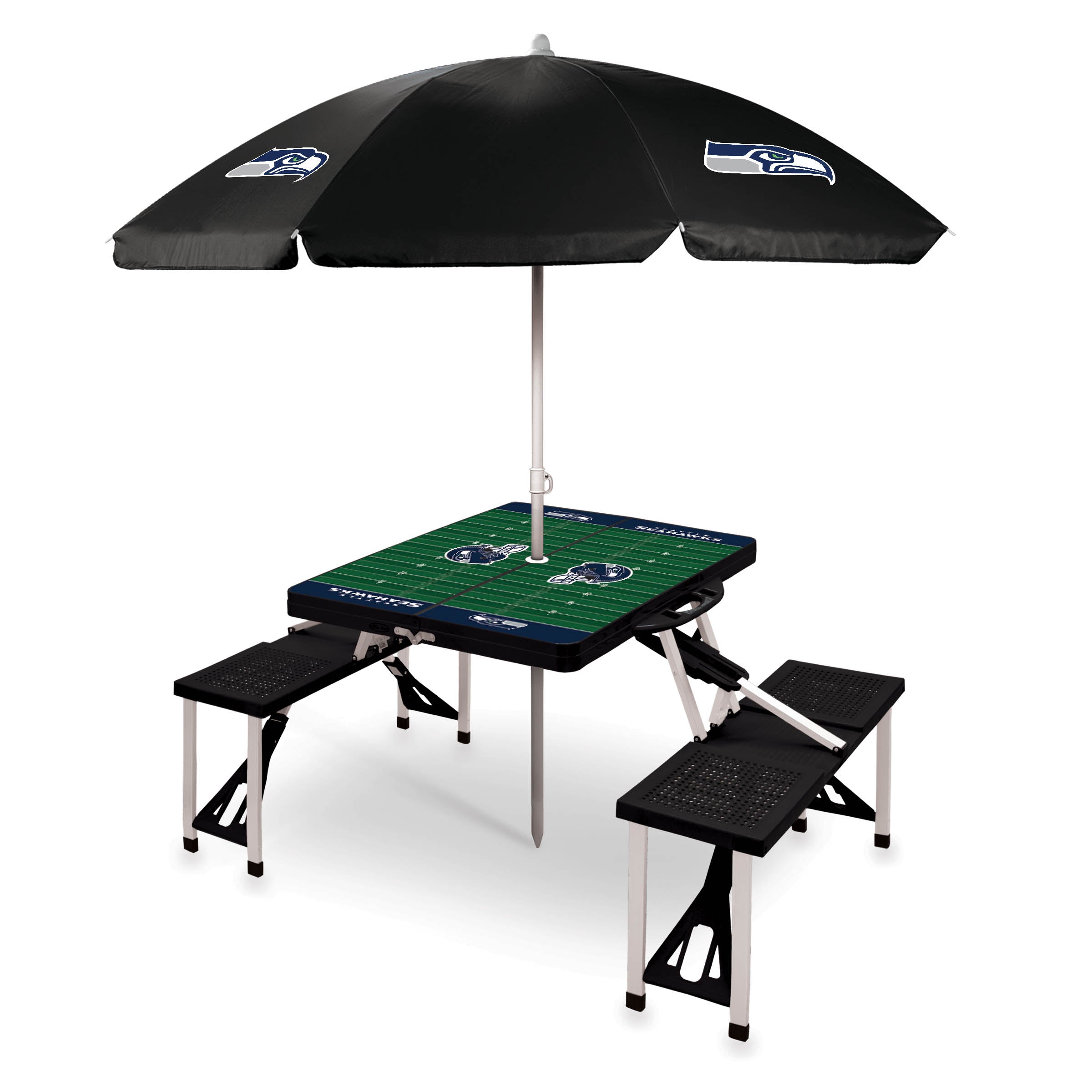 Seattle Seahawks - Picnic Table Portable Folding Table with Seats and Umbrella