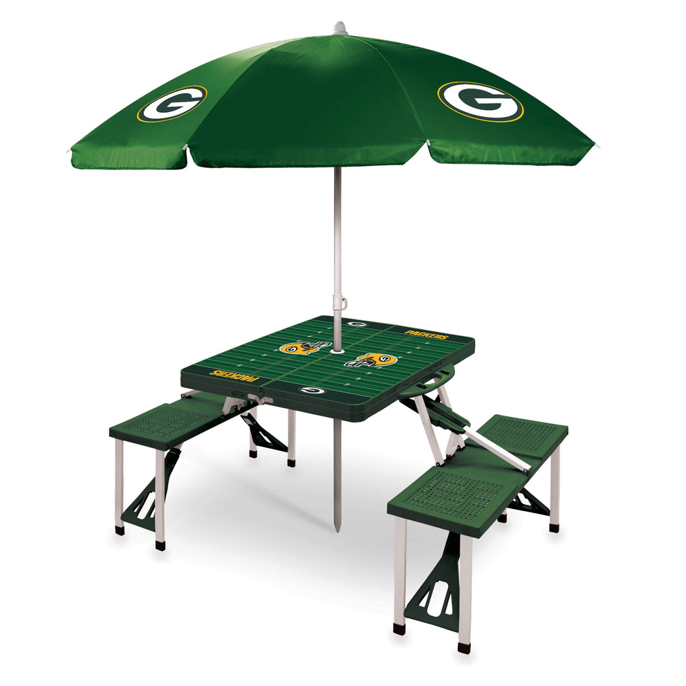 Green Bay Packers - Picnic Table Portable Folding Table with Seats and Umbrella