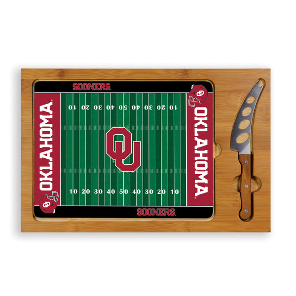 Oklahoma Sooners Football Field - Icon Glass Top Cutting Board & Knife Set