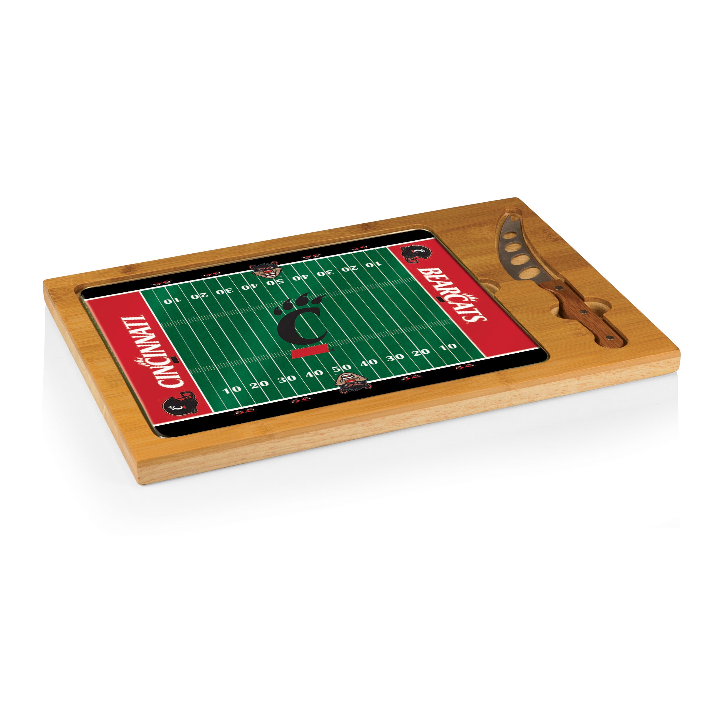 Cincinnati Bearcats Football Field - Icon Glass Top Cutting Board & Knife Set