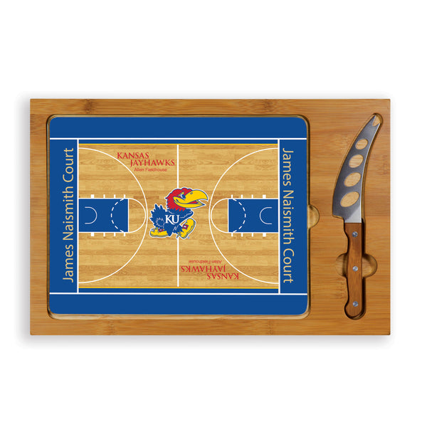 Kansas Jayhawks Basketball Court - Icon Glass Top Cutting Board & Knife Set