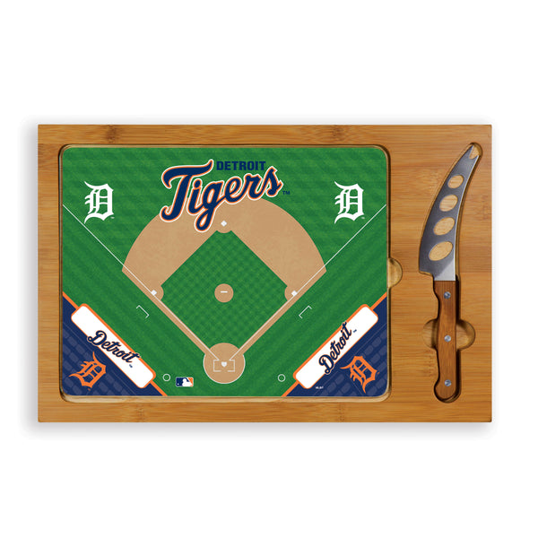 Detroit Tigers Baseball Diamond - Icon Glass Top Cutting Board & Knife Set