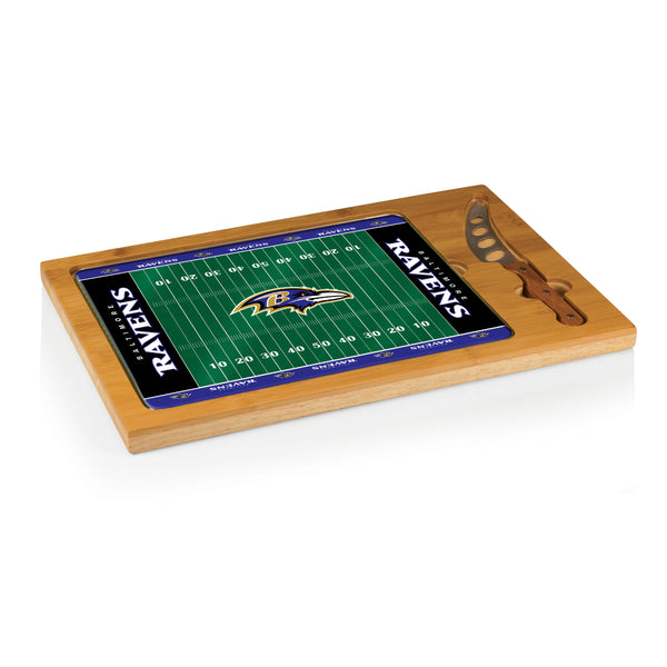Baltimore Ravens Football Field - Icon Glass Top Cutting Board & Knife Set