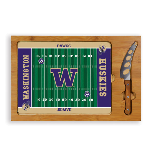 Washington Huskies Football Field - Icon Glass Top Cutting Board & Knife Set