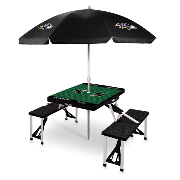 Baltimore Ravens - Picnic Table Portable Folding Table with Seats and Umbrella