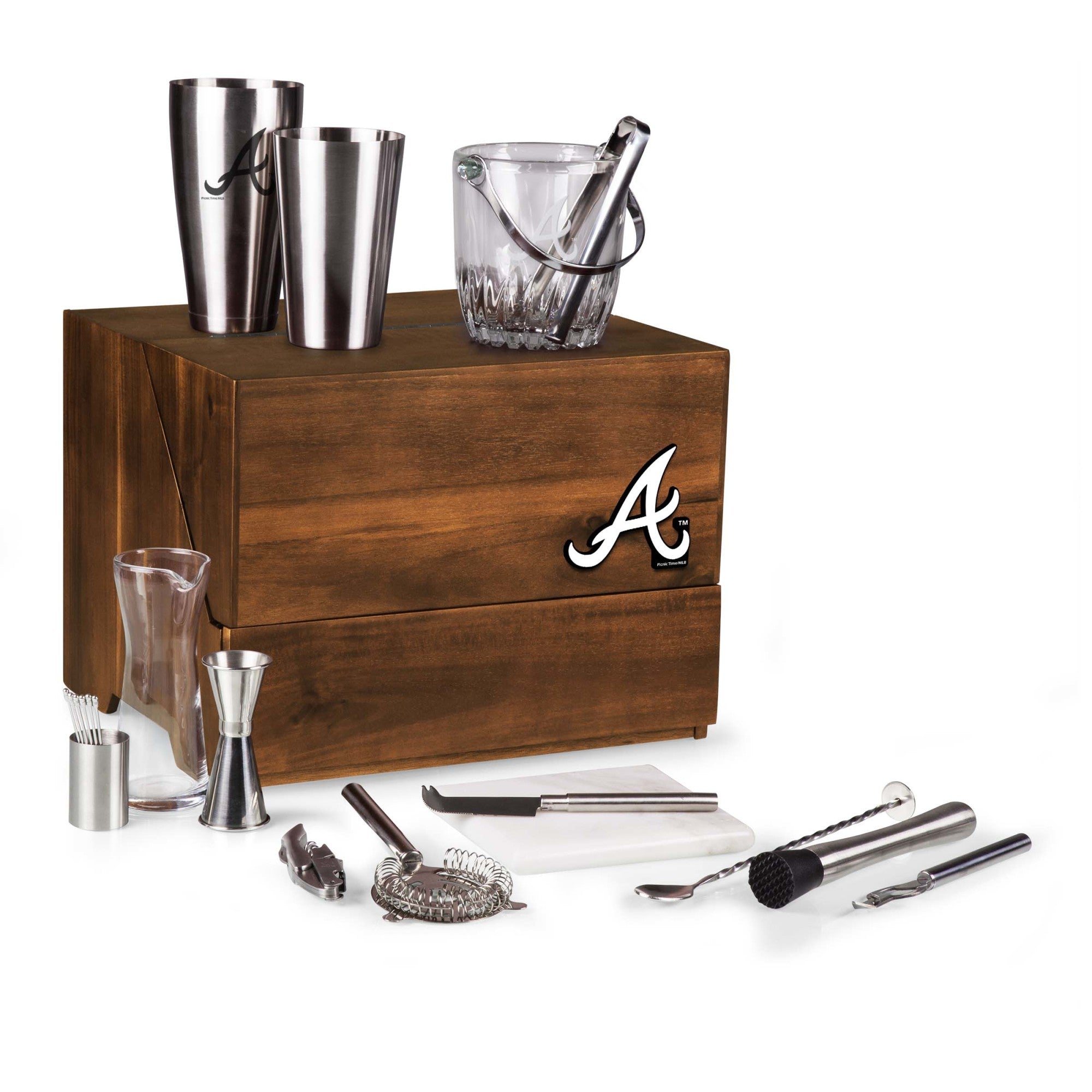 Atlanta Braves - Madison Acacia Tabletop Bar Set