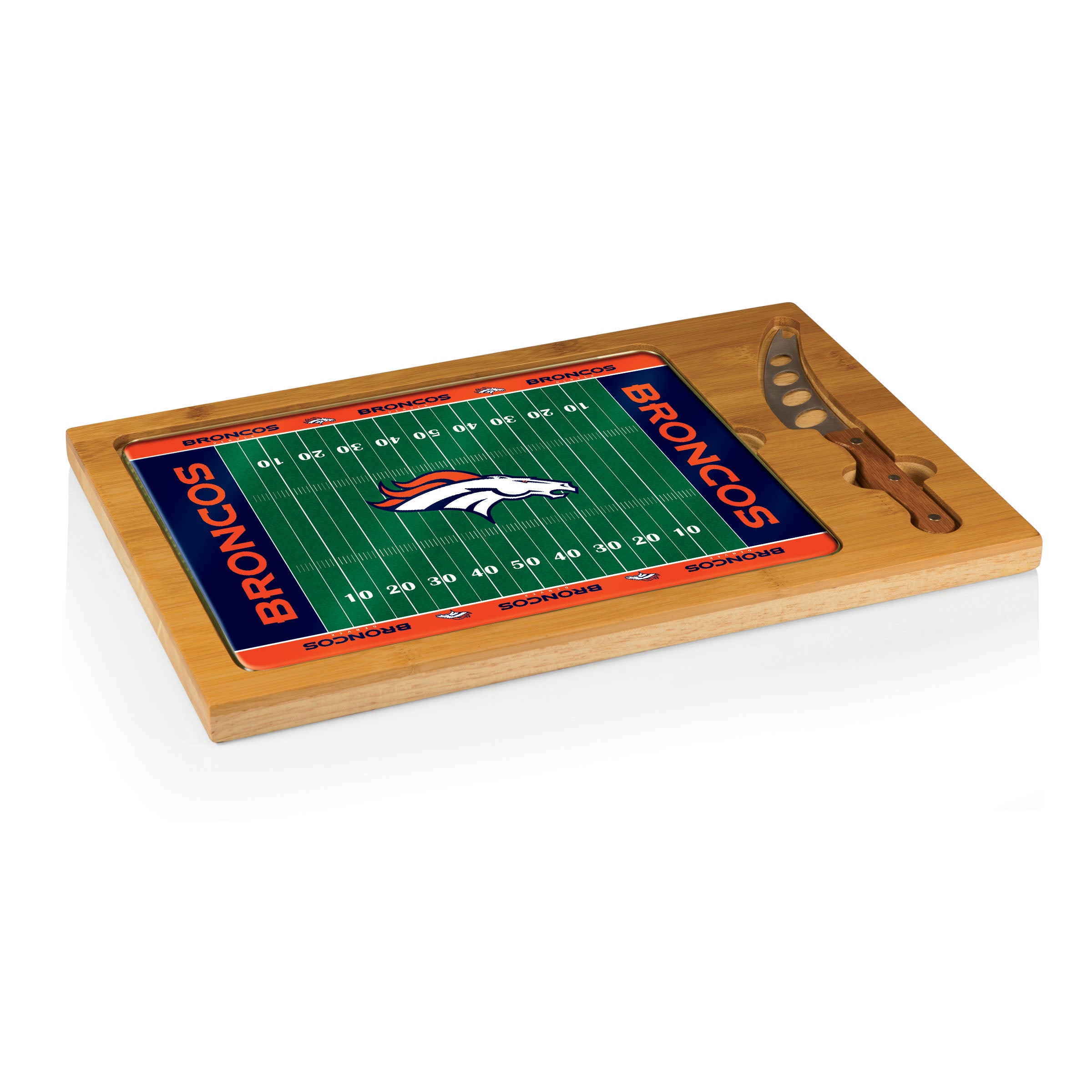 Denver Broncos Football Field - Icon Glass Top Cutting Board & Knife Set