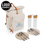 Carmel Roll Top Picnic Backpack Cooler with Utensil Set & Glass Water Bottles