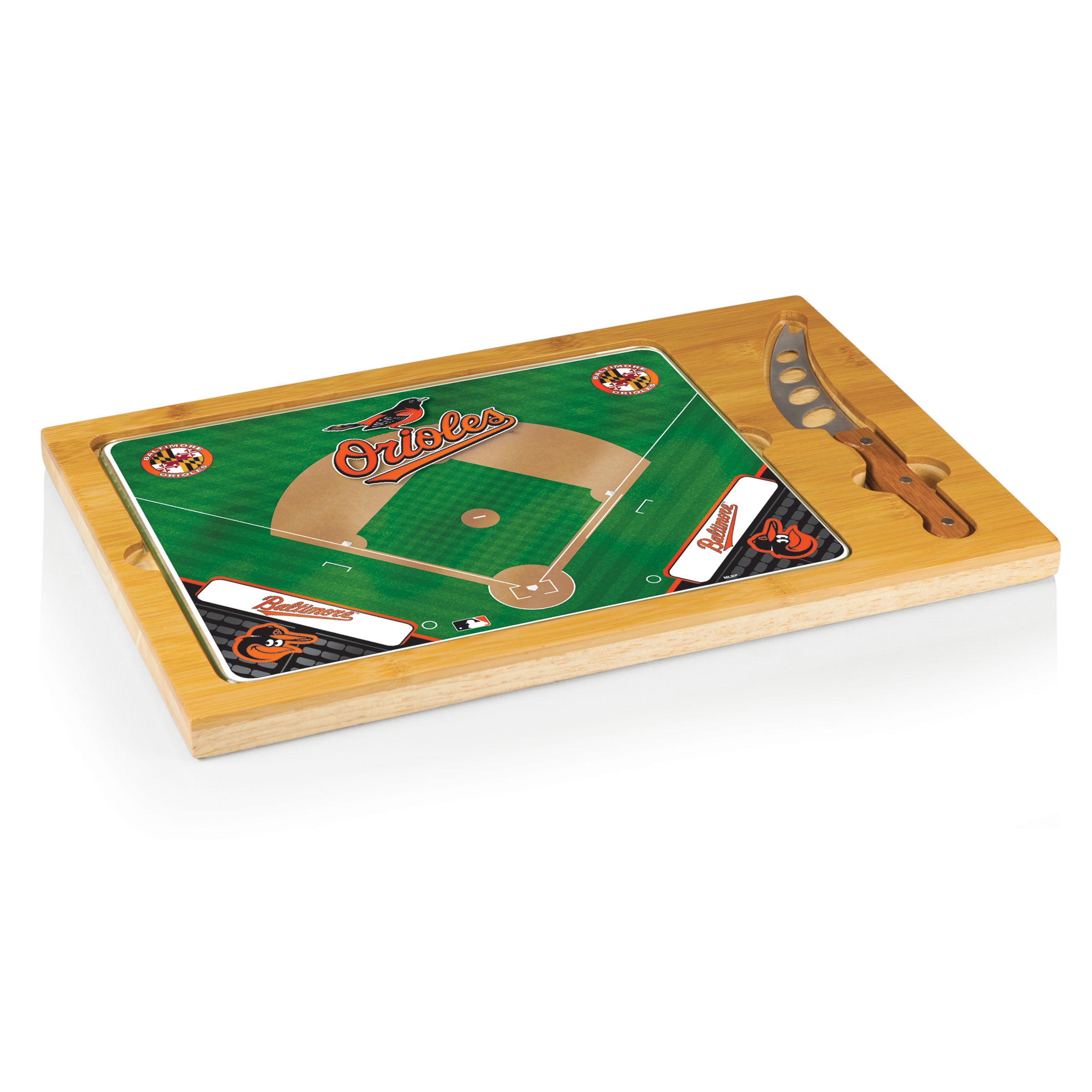 Baltimore Orioles Baseball Diamond - Icon Glass Top Cutting Board & Knife Set