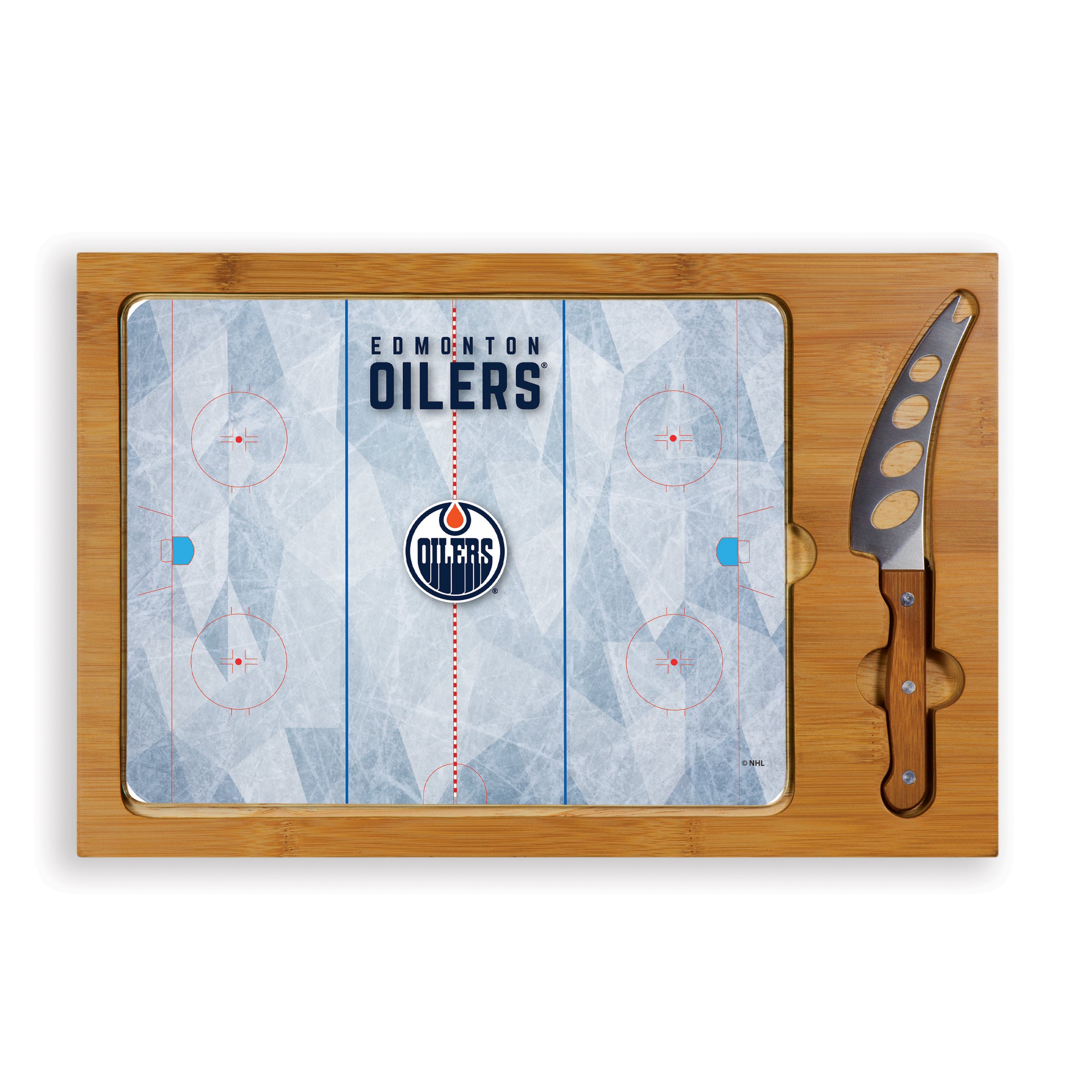 Hockey Rink - Edmonton Oilers - Icon Glass Top Cutting Board & Knife Set