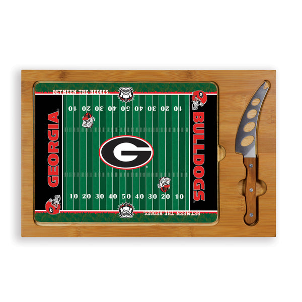 Georgia Bulldogs Football Field - Icon Glass Top Cutting Board & Knife Set