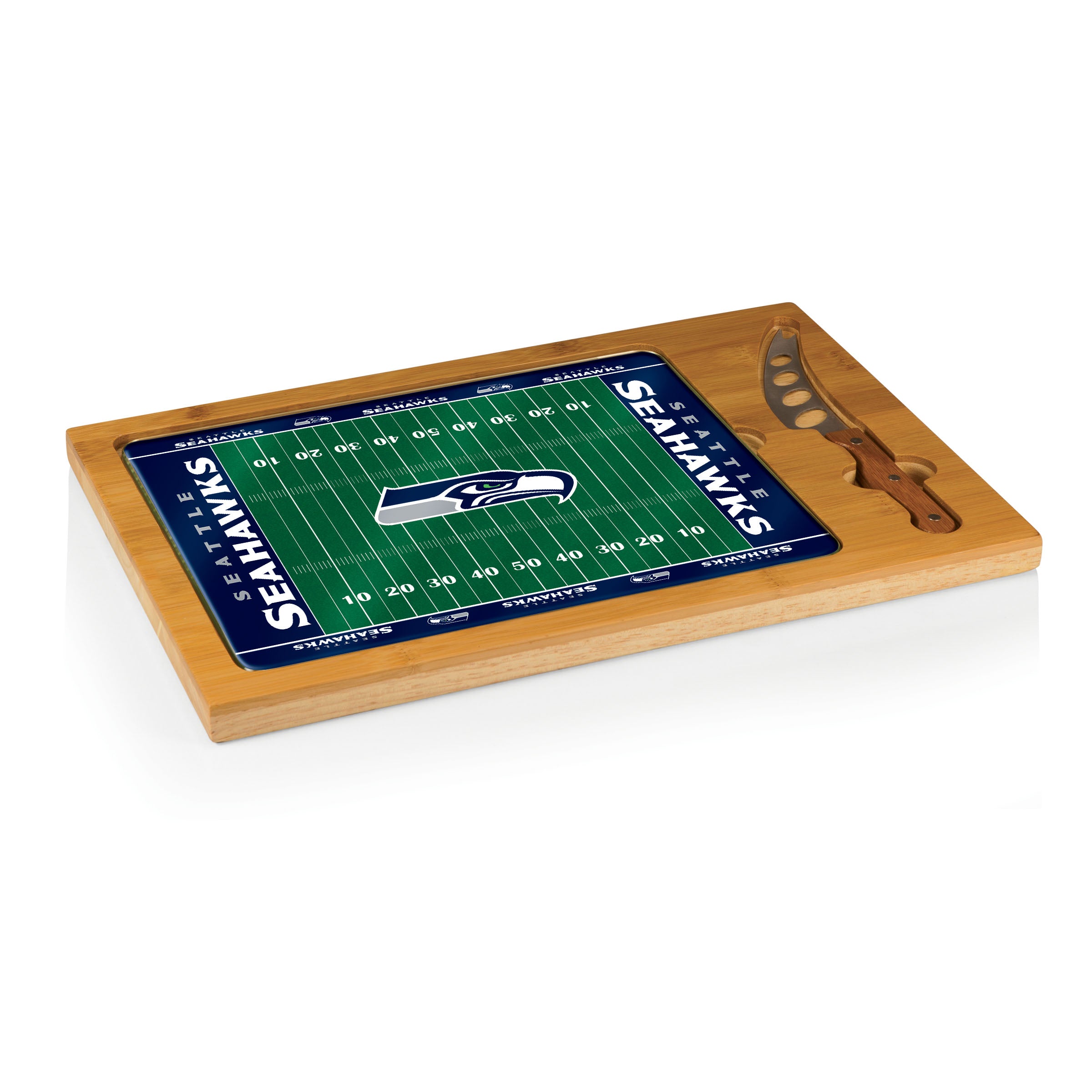 Seattle Seahawks Football Field - Icon Glass Top Cutting Board & Knife Set