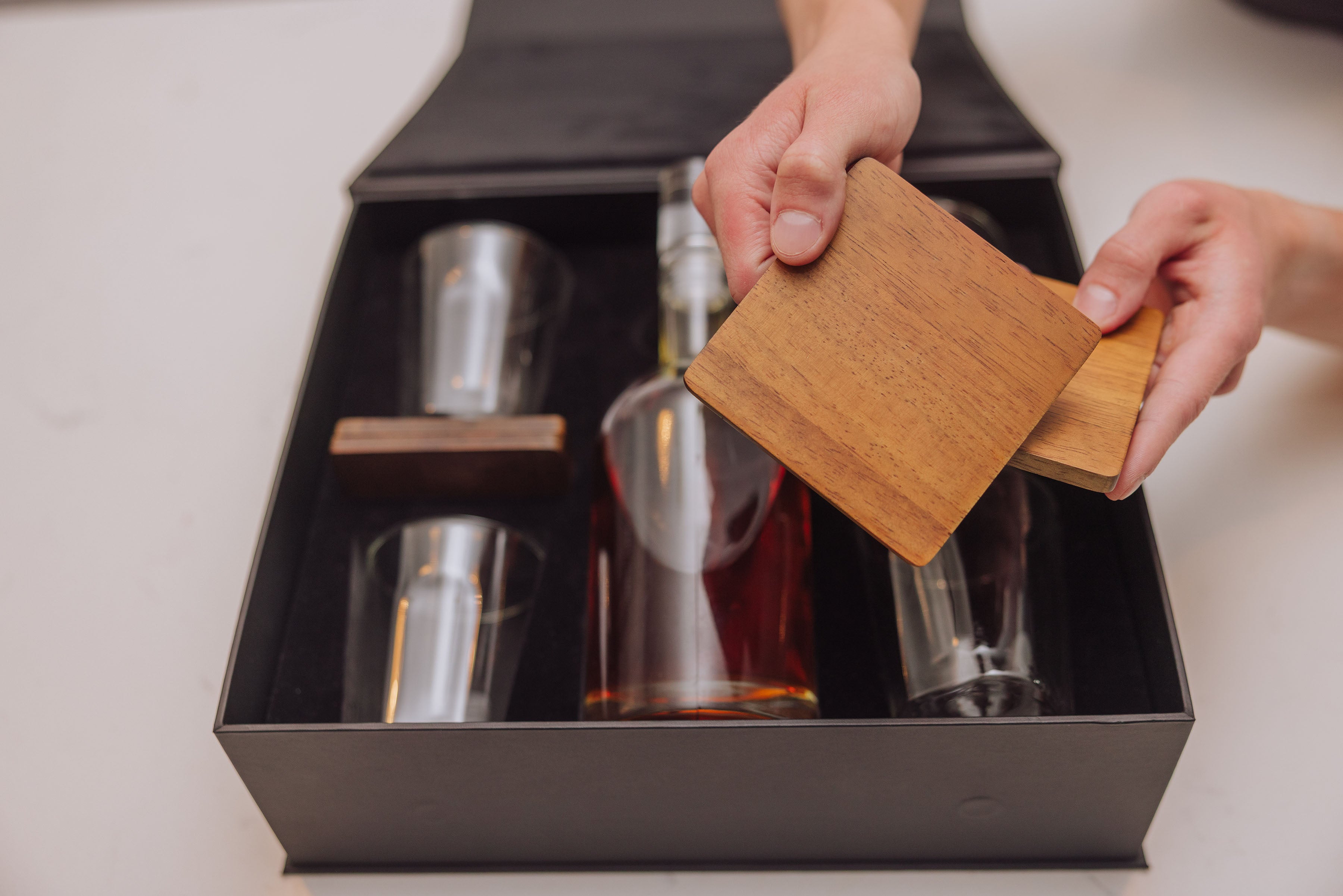 Ambassador Whiskey Box with Decanter and 4 Lowball Glasses