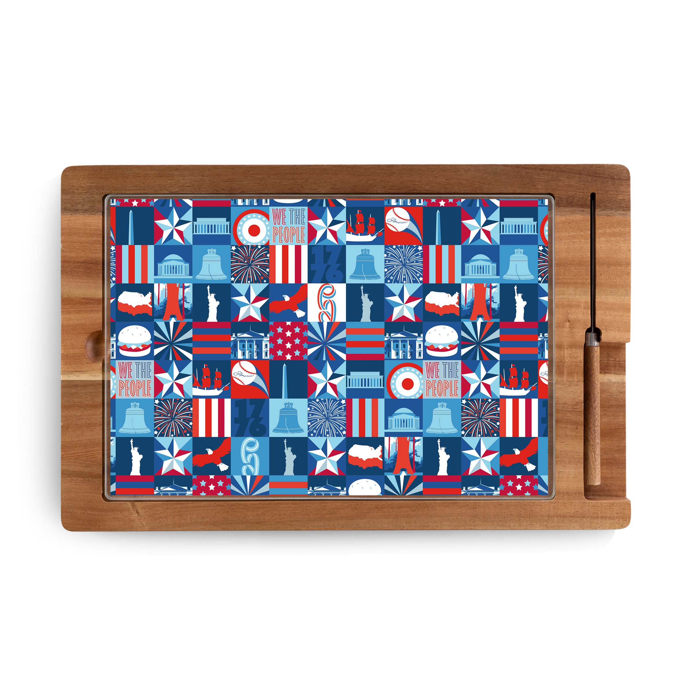 America250 - Ventana - Tempered Glass and Acacia Cheese Board and Knife Set