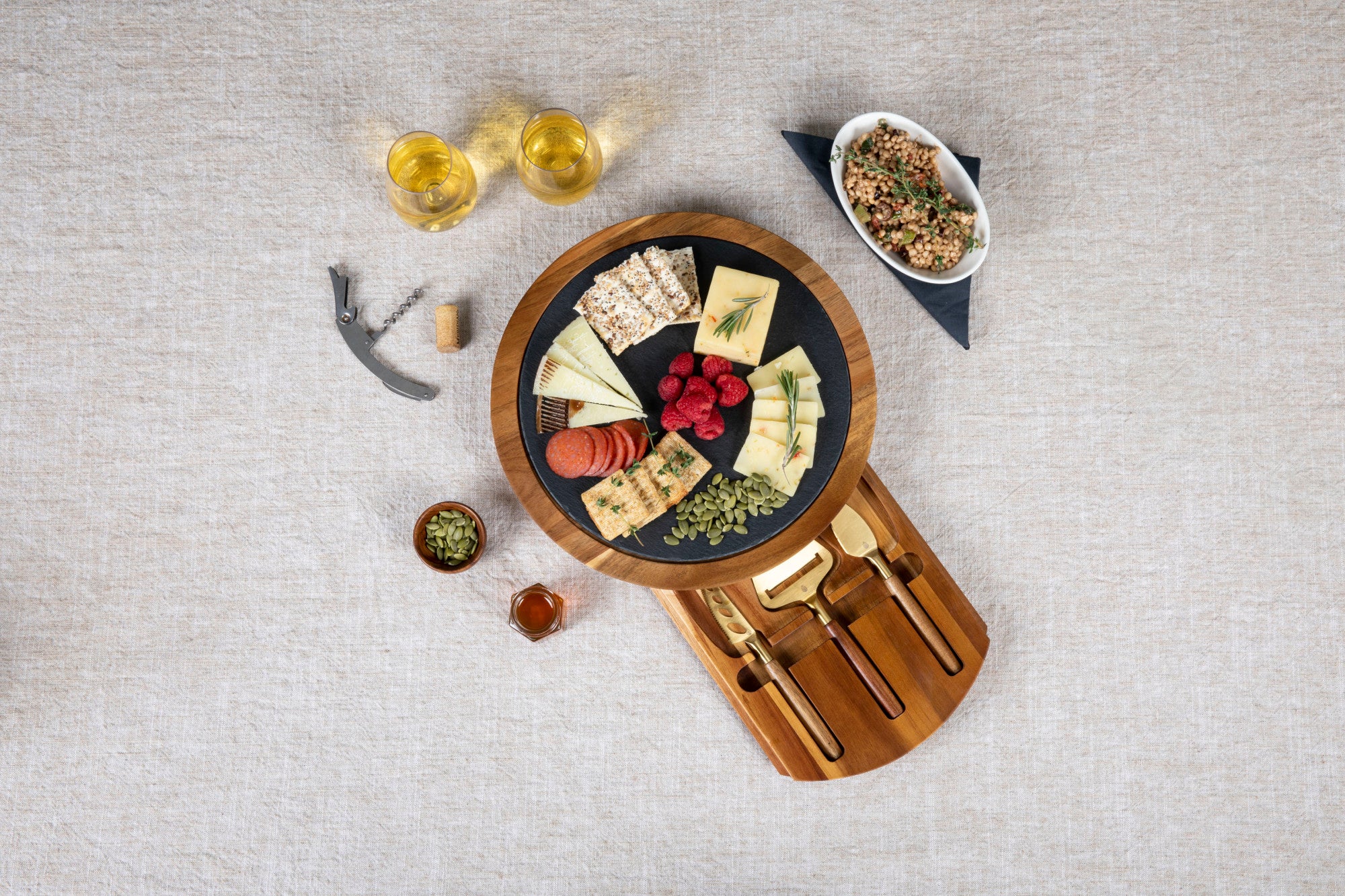 Cal State Fullerton Titans - Insignia Acacia and Slate Serving Board with Cheese Tools