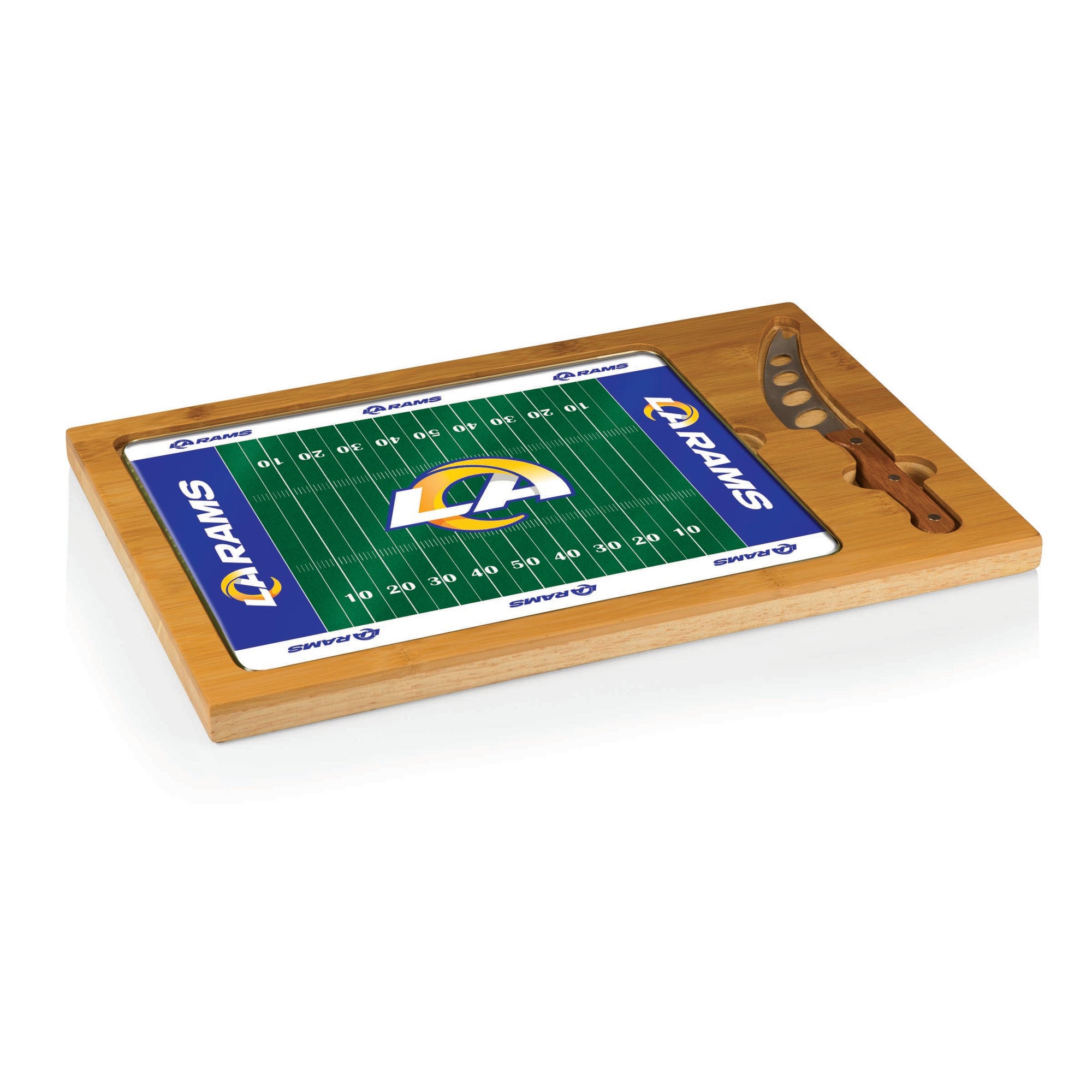 Los Angeles Rams Football Field - Icon Glass Top Cutting Board & Knife Set