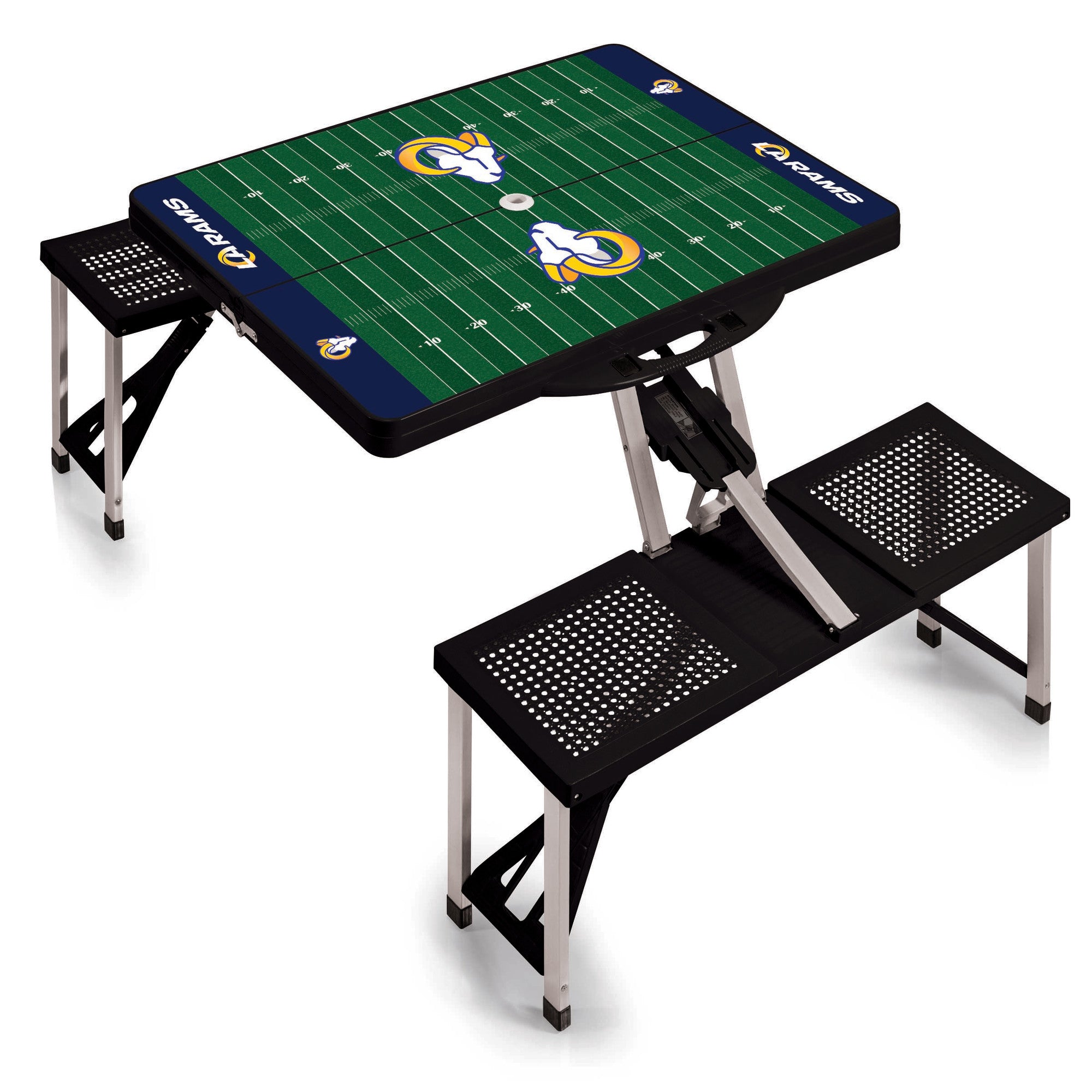 Los Angeles Rams - Picnic Table Portable Folding Table with Seats and Umbrella