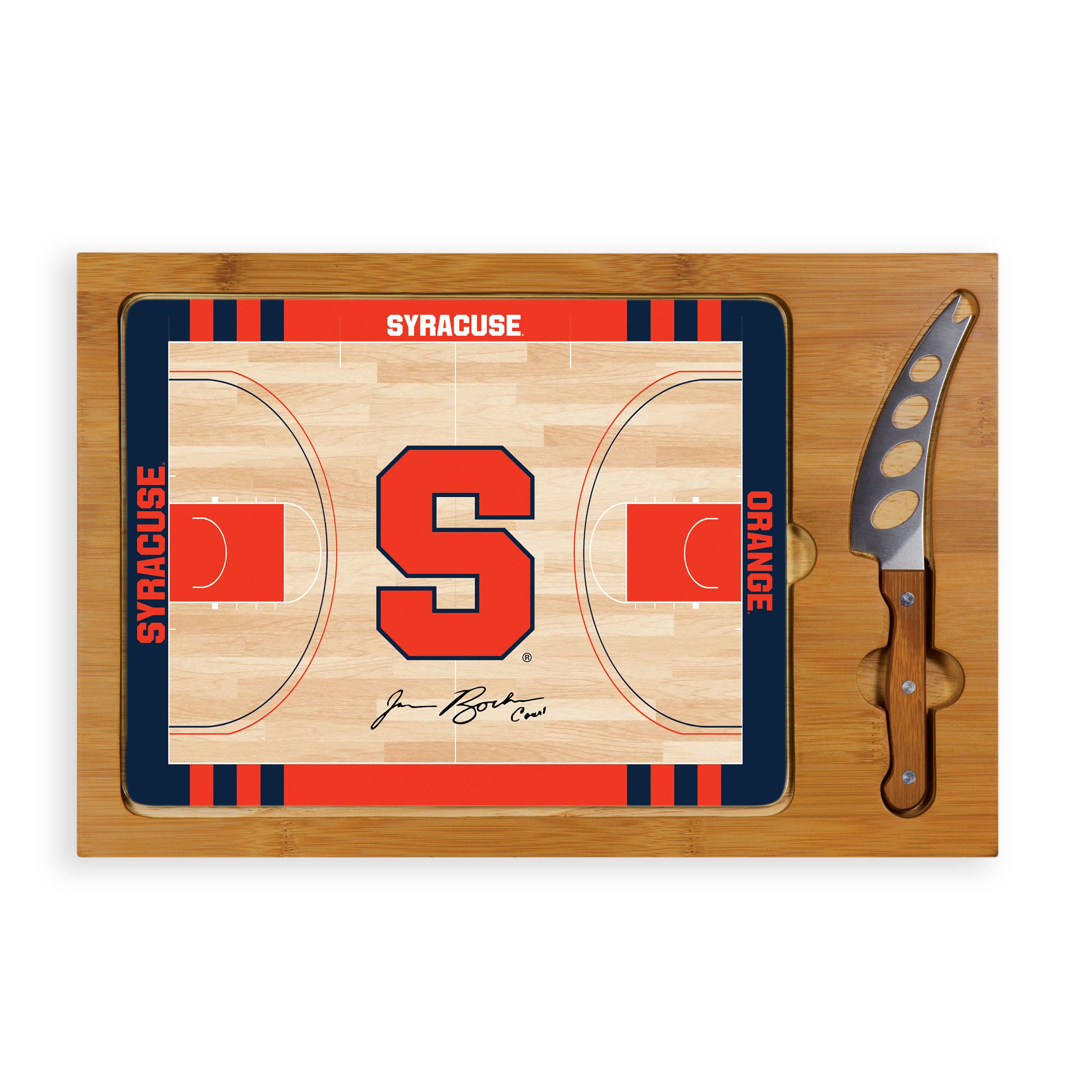 Syracuse Orange Basketball Court - Icon Glass Top Cutting Board & Knife Set