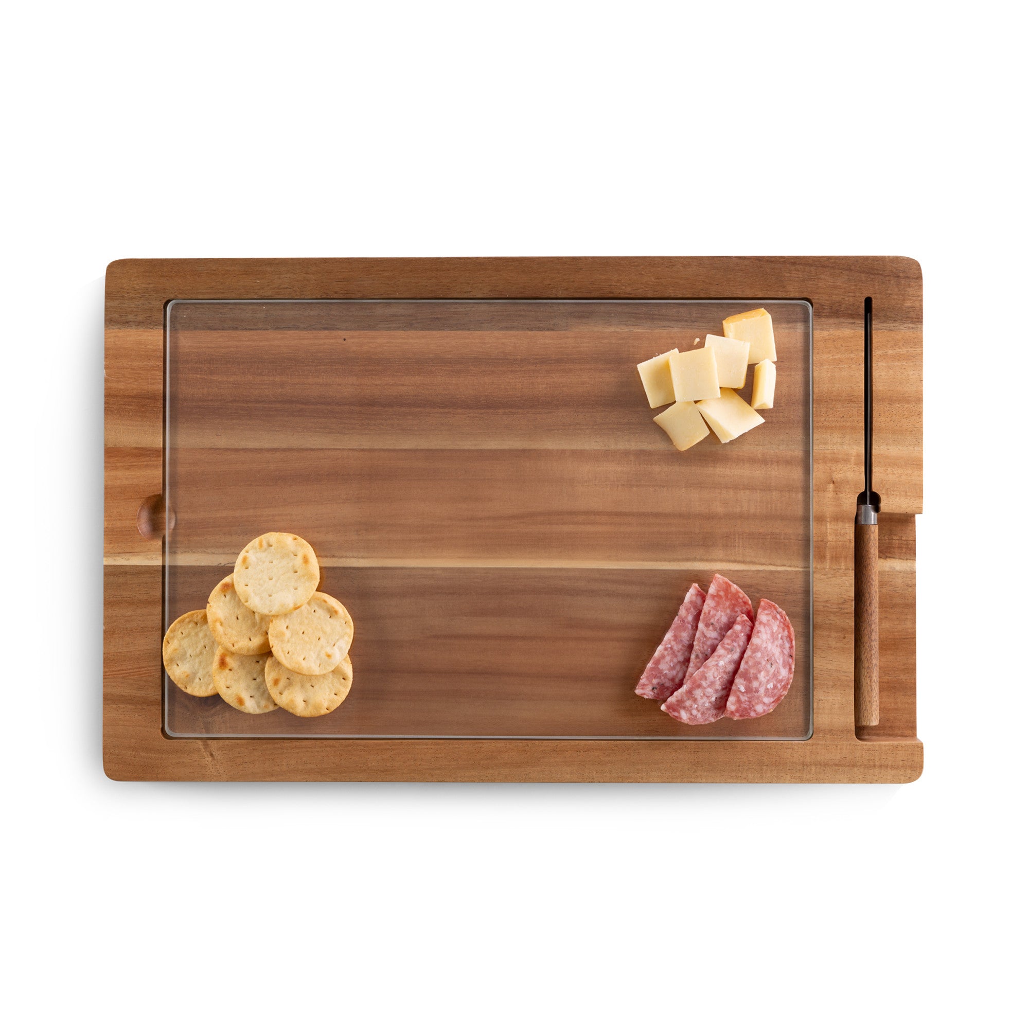 Ventana - Tempered Glass and Acacia Cheese Board and Knife Set