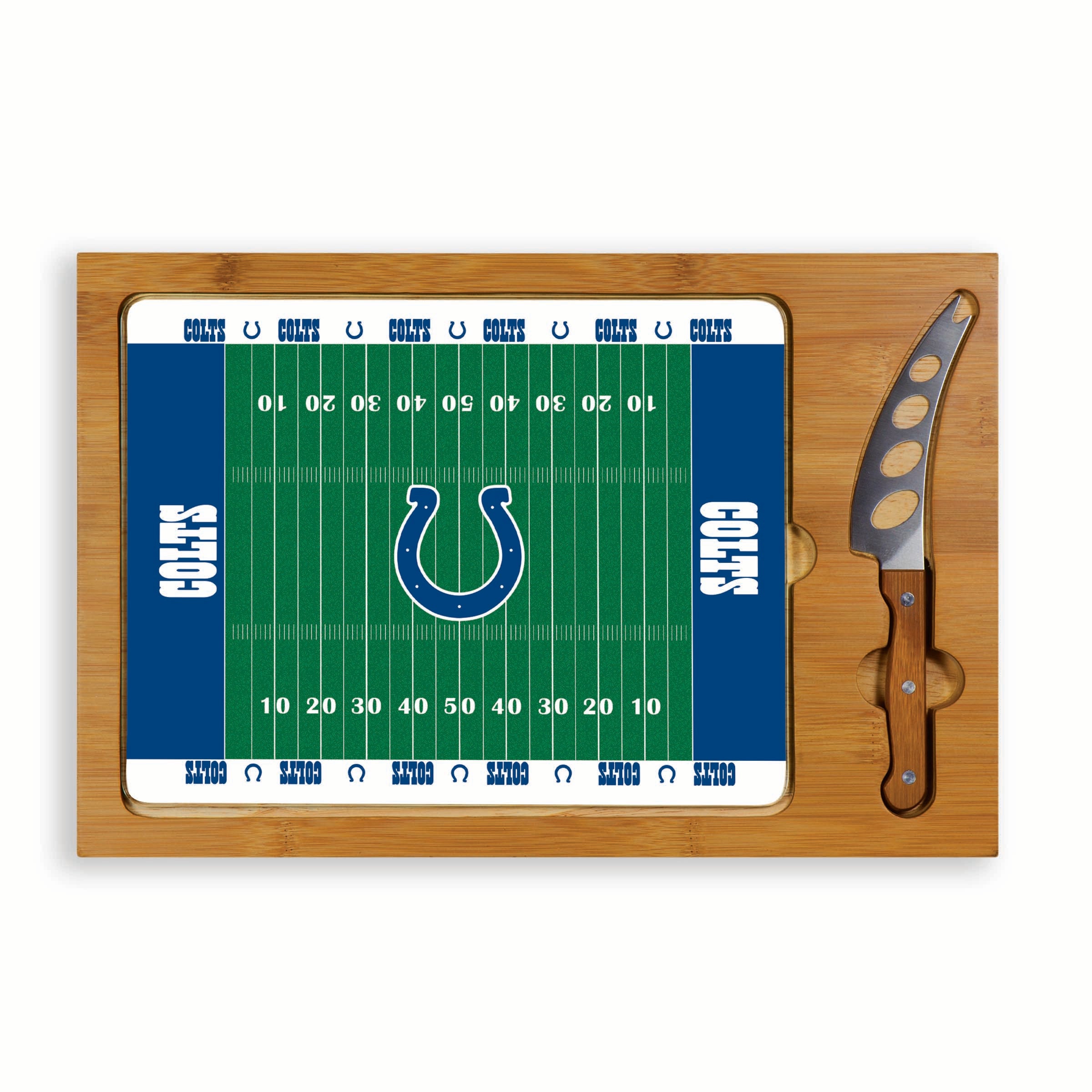 Indianapolis Colts Football Field - Icon Glass Top Cutting Board & Knife Set