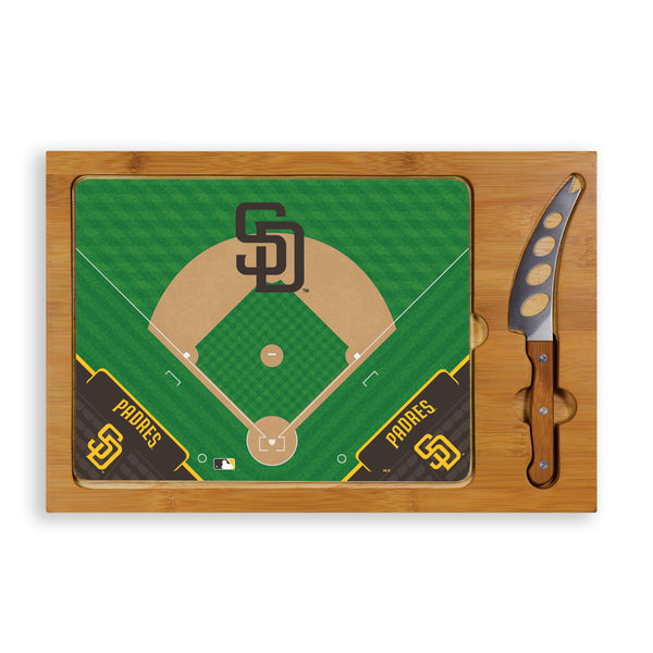 San Diego Padres Baseball Diamond - Icon Glass Top Cutting Board & Knife Set