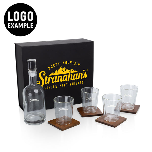 Ambassador Whiskey Box with Decanter and 4 Lowball Glasses