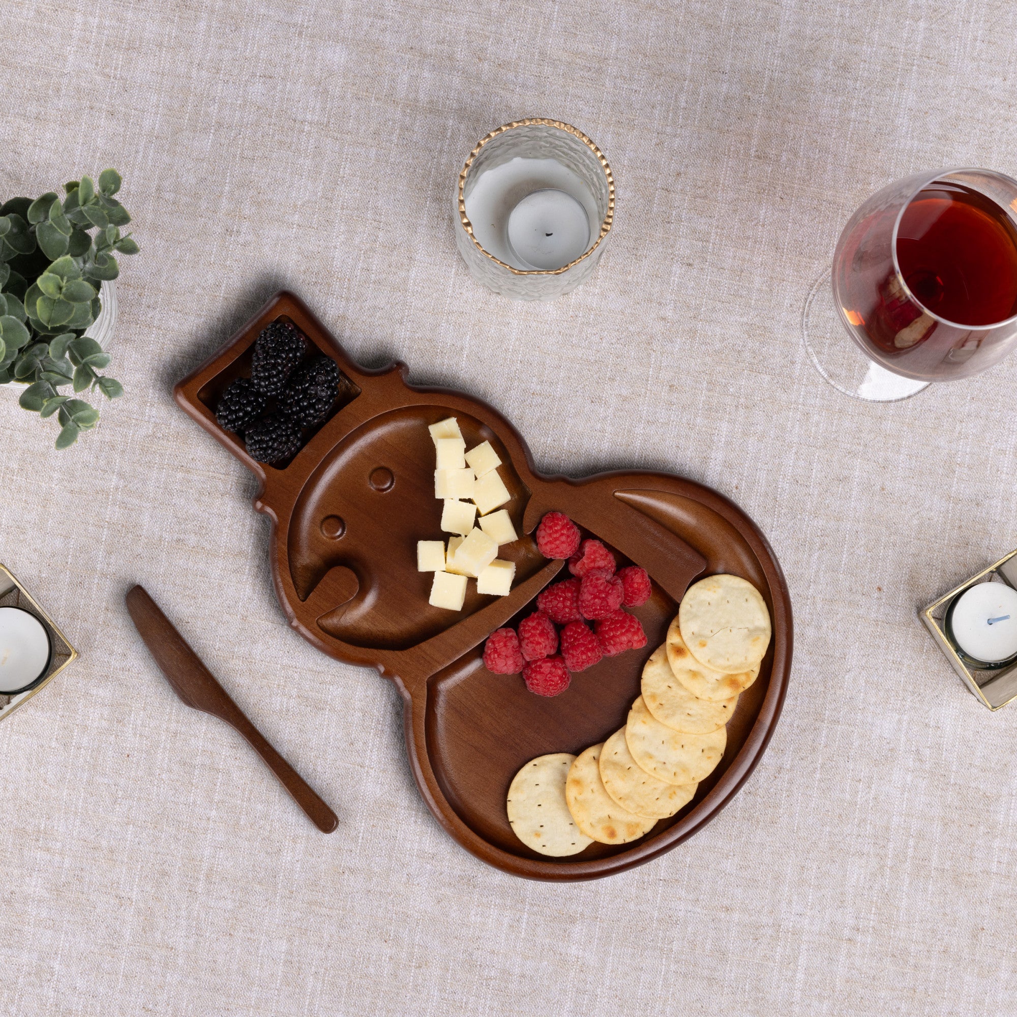 Reversible Snowman Serving Tray with Knife