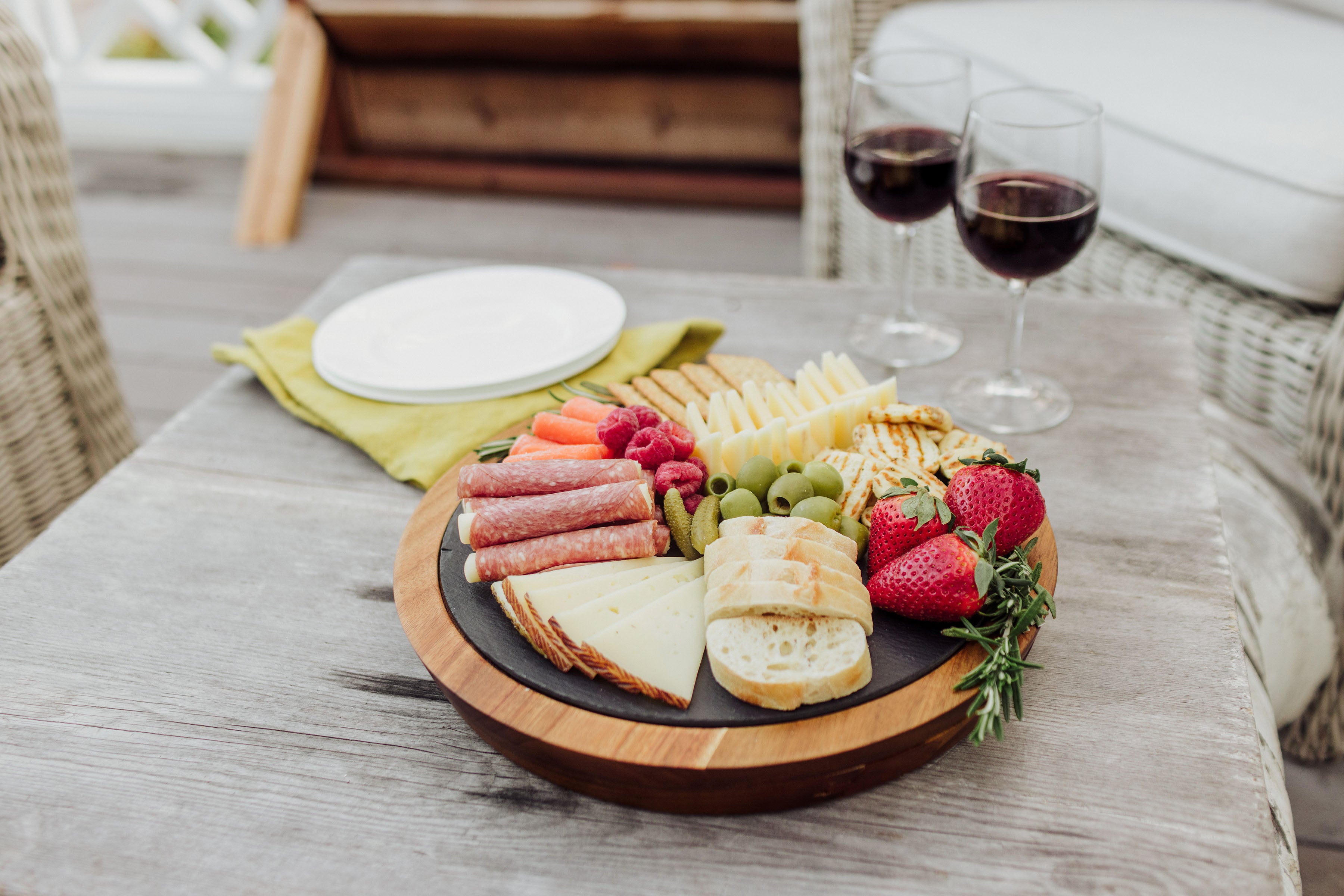 Anaheim Ducks - Insignia Acacia and Slate Serving Board with Cheese Tools